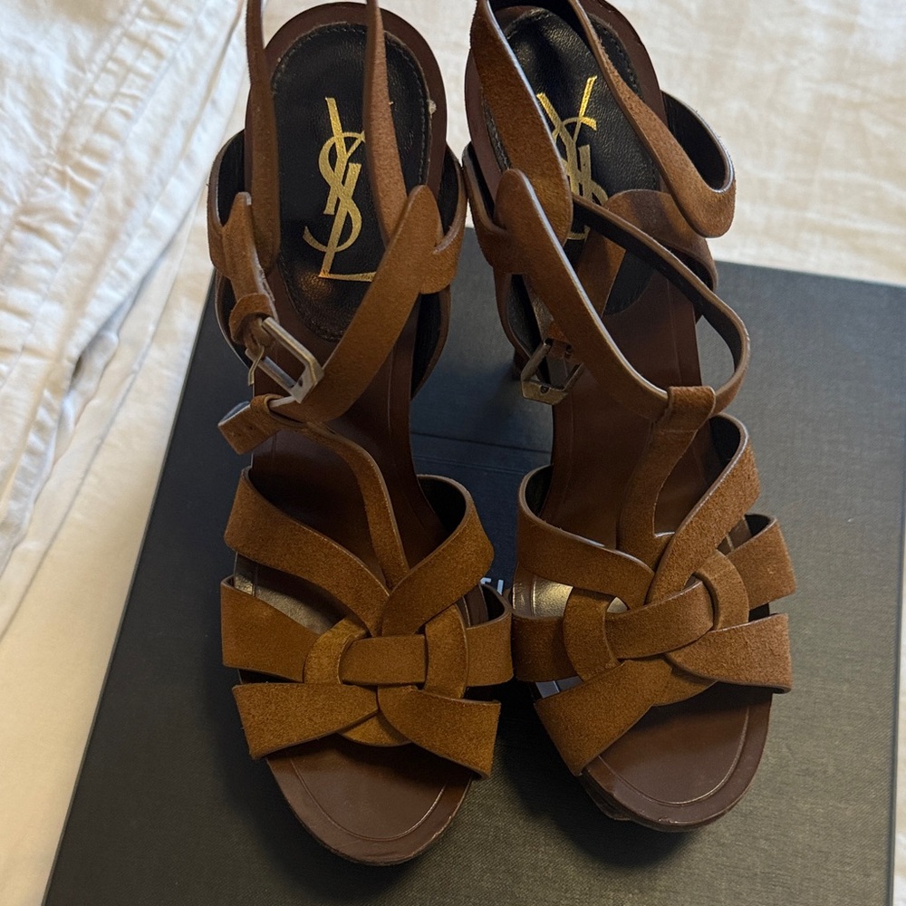 Yves Saint Laurent Brown Strappy Heels - Picture 5 of 8
